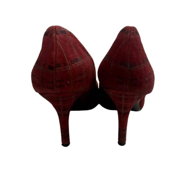 Jessica Simpson Y2K Red Plaid Pumps Round Toe Fabric Heels Size 9.5 - Picture 2 of 6